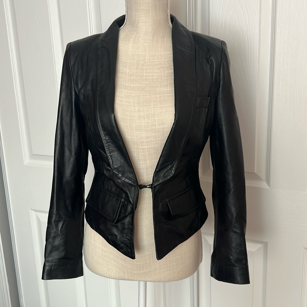 blanc noir Black Leather Fitted Jacket